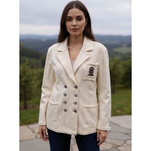 NEW Vintage Lauren Ralph Lauren Ivory Double Breasted Blazer Jacket Wool 3X NOS